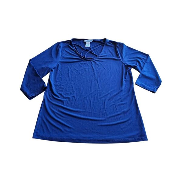 Koret womens Sz Small blue criss cross front design top - Picture 1 of 6